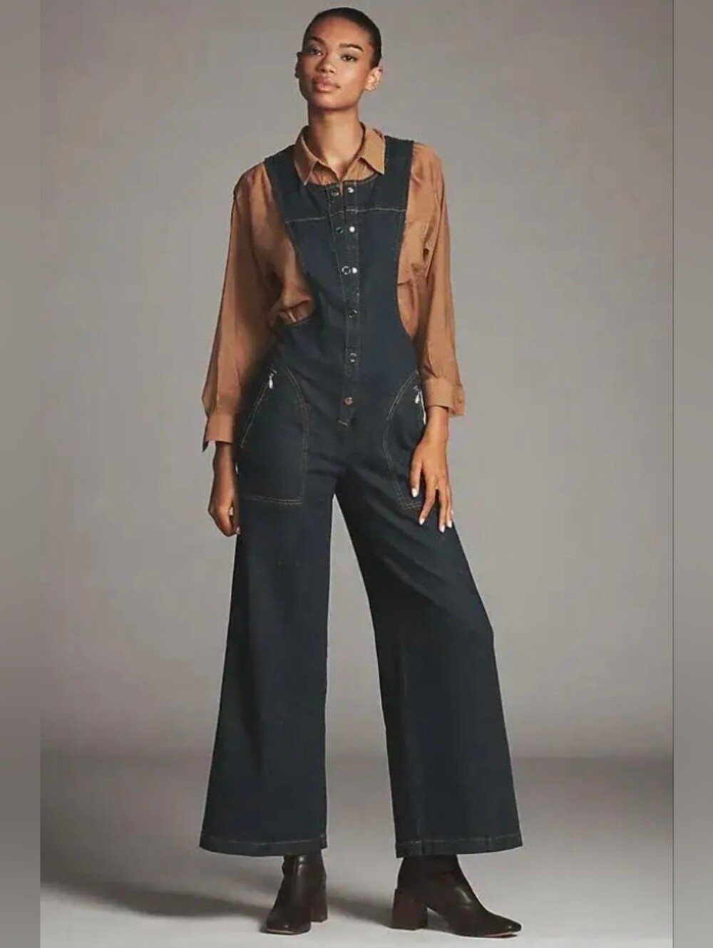 NWT! $188 Anthropologie Maeve Button-Front Denim Jumpsuit